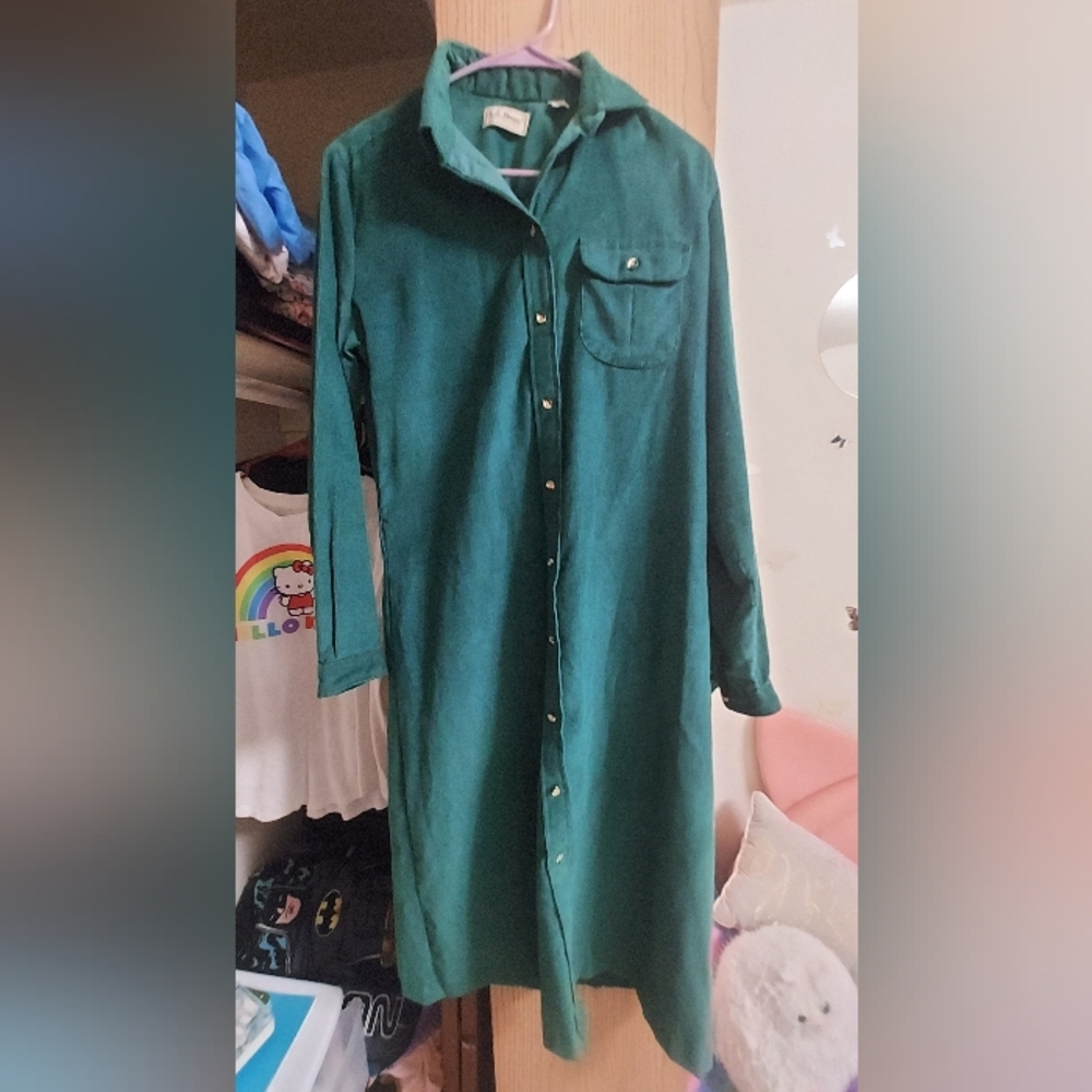 LL Bean Corduroy Dress Green 90s Dress
